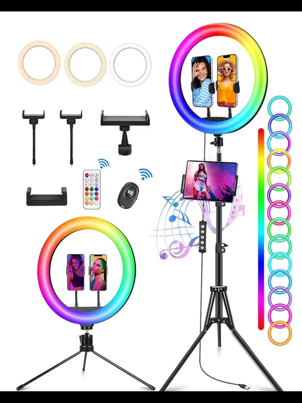 RGB LED Ring Light with Dual Phone Holders & Tripod